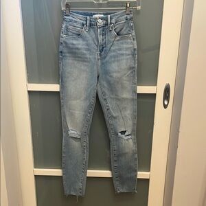 Good American Blue Skinny Jeans Distressed High-Waisted, High Rise Raw Hem, NWT